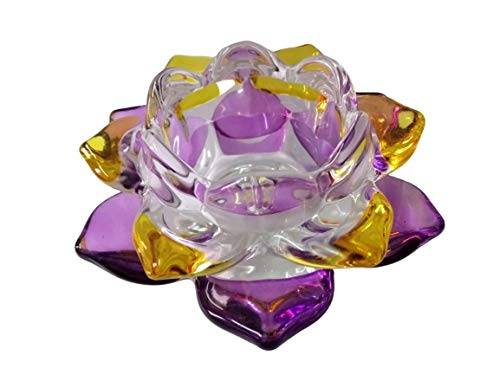 Breewell Fancy Crystal Glass Lotus Candle Holders | Purple & Yellow Color 4