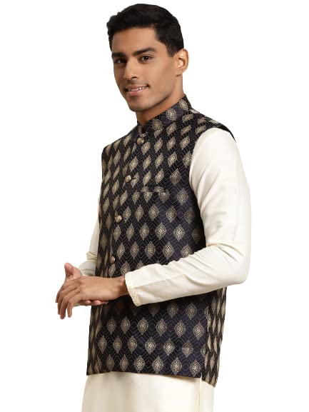 Image of Sojana (Since 1958) Men's Silk Blend Booti Jacquard ONLY Nehru Jacket