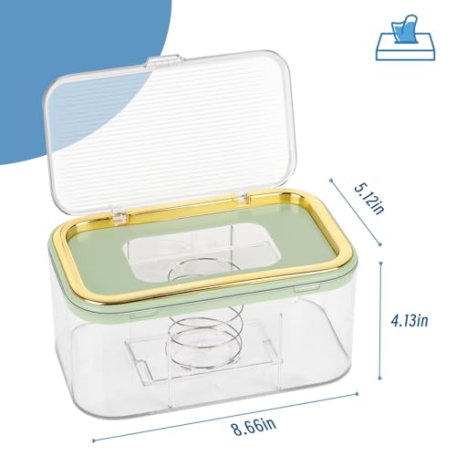 Image of Flenpptly Baby Wipes Dispenser, Large Capacity Wipe Holder, Gold+Green | Wipes Container for Bathroom Keep Wipes Fresh & Easy to Open
