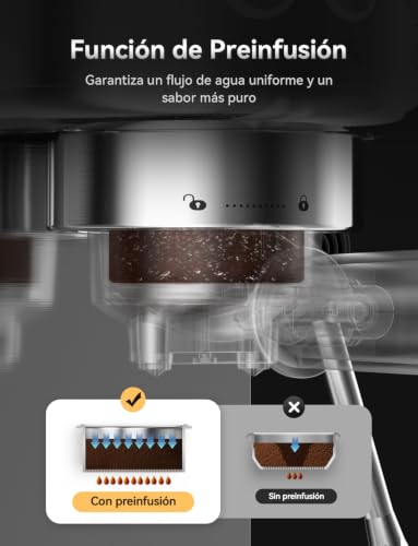 Miniatura 3 de Neretva Cafetera 20 Bares, Cafetera Espresso 1350w Ultracompacta De Acero Inoxidable Con Pantalla Led Vaporizador Depósito De1.3 L Cafetera Express Profesional Doméstica Espresso Macchiato Latte