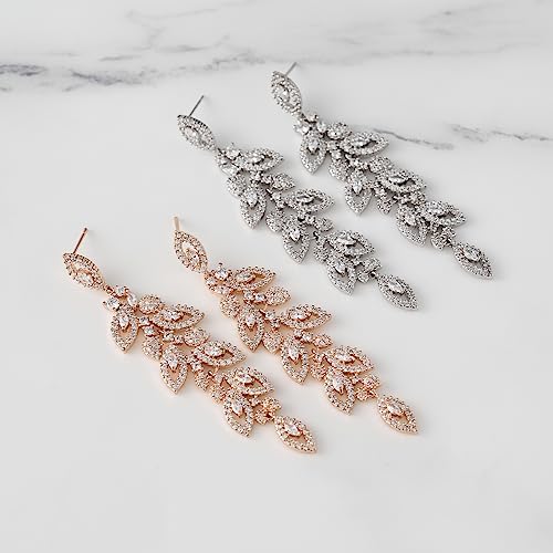 Sweetv Rose Gold Wedding Bridal Chandelier Earrings, Crystal Rhinestone Drop Dangle Earrings For Women Brides #TOP5