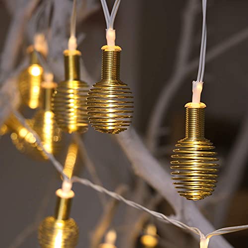 Image of Xenith 14 LED Decorative Spring Bulb Shape Golden Metal String Lights Fairy Lights Decorative Lights for Diwali Christmas Home Marriage New-Year Decoration Lighting (Warm White, 3.5 Meter)