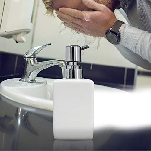 Ceramic Soap Dispensers, 320ML Square Classical Soap & Lotion Pump Dispenser for Kitchen/ Bathroom/ Laundry Room, Refillable Shampoo, Hand Soap, Dish Soap, Essential Oil (White)