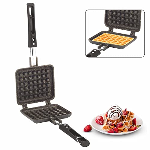 ORANGE WAFFLE MAKER MACHINE WITH COMFORTABLE HANDLES FOR KITCHEN GAS STOVE | NON-STICK WAFFLE MAKER | PAN PRESS PLATE COOKING BAKING TOOL | SANDWICH TOASTER | SPATTER FINISH