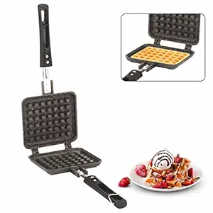 Orange aluminium Non-stick gas compatible Waffle Maker machine with long cool touch clip locking handle w