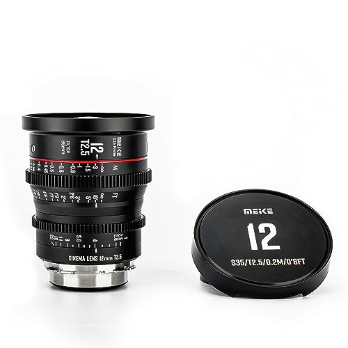 Meike 12mm T2.5 Super 35 Prime Manual Focus Cinema Lens for PL-Mount Cine Camera Compatible with C700 PL, ARRI Amira, Alexa Mini etc.