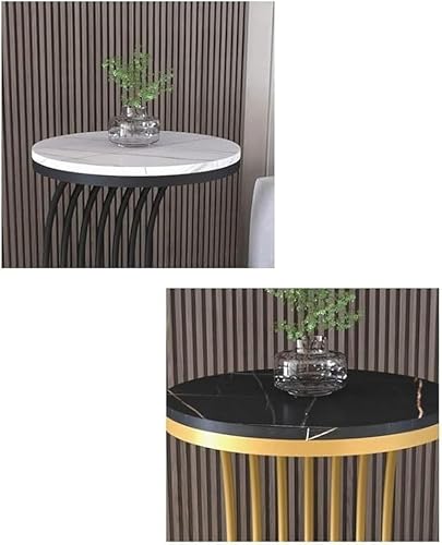 Image of Modern Marble Top Side Table with Metal Frame | Luxury End Table for Living Room, Nesting Coffee Table Bedroom & Lounge Decor (Black)