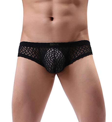 WINDAY Men Briefs Lace Silk Low Rise Bikini Briefs and Breathable Underwear B1753