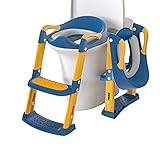 GLAF Toddler Potty Training Seat with Step Stool Ladder for Kids Foldable Toilet 2 in 1 Adjustable Toddler Toilet Training Seat Chair with Comfortable Cushion Anti-Slip Pads for Kids Boys Girls(Blue)
