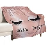 Pretty Eyelash Flannel Blankets, Spark Rose Gold Drips Hello Gorgeous Unicorn Eyelash Print Throw Bed Blanket for Sofa Chair Bed Soft Blanket for Woman Girl Lady Kids 40'x50'
