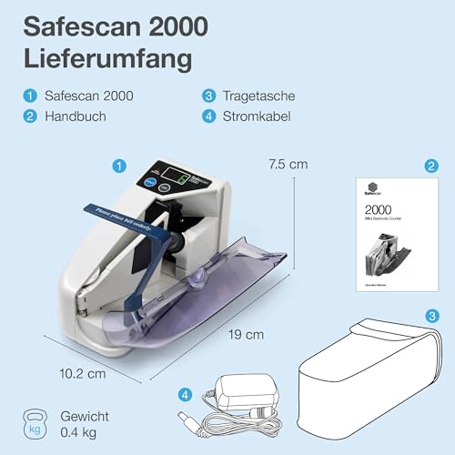 Geldzählmaschine Safescan 2000 für mobiles Bargeldmanagement