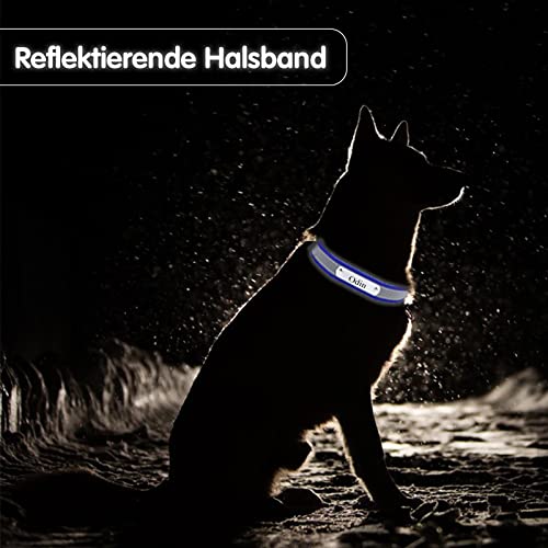 Reflektierende Hundehalsband Katzenhalsband mit Namen Telefonnummer Gravur Einstellbar Halsbänder Personalisiertes Hundehalsbänder