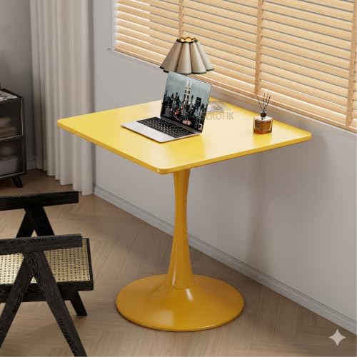 Image of Square Wooden Pedestal Table, Accent Bedside Table,Modern Coffee End Table for Living Room, Bedroom and Balcony with Square Design Table (Yellow, 18 * 18 * 24 inches)
