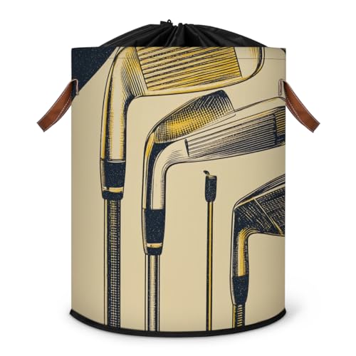 MKAHYS Golf Themed Laundry Baskets with Handle Collapsible Vintage Golf