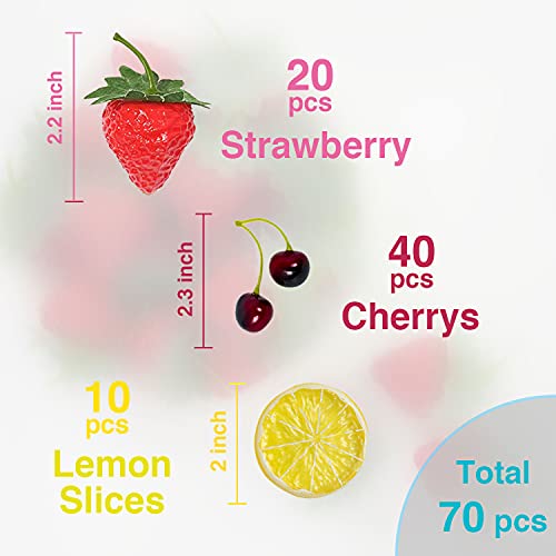 Cabinahome Fake Strawberry Cherries Lemon Slices Fruits Set（70 Pcs Set 40 Simulation Fake Cherries 10 Artificial Lemon Slice 20Pcs Fake Strawberry For Craft #TOP3
