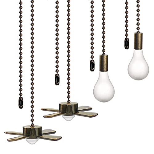 Ceiling Fan Pull Chain Fan Pulls 4PCS Light Fan Pattern Pull Chain Extension Fan Decorative 12 Inch Fan Pulls Set with Connector for Ceiling Fan Light,Living Room Bathroom Toilet Fan Ceiling Light