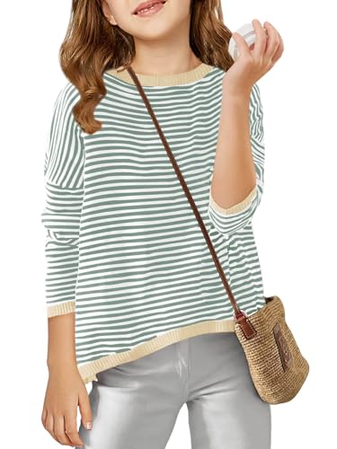 Haloumoning Mädchen Pullover Streifen Strickpullove Rundhalsausschnitt...