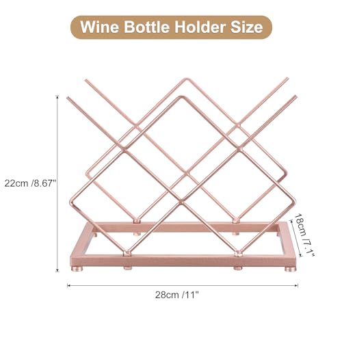 Image of uxcell Countertop Wine Rack, Tabletop Wine Bottle Holder for Up to 5 Standard Bottles, Freestanding Wine Rack for Wine Cellar Bar Cabinet, Rose Gold