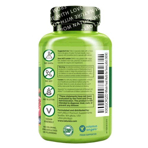 Naturelo Whole Food Multivitamin For Teens - Vitamins And Minerals For Teenage Boys And Girls - Supplement For Active Kids - With Organic Whole Foods - Non-Gmo - Vegan & Vegetarian - 60 Capsules #TOP1