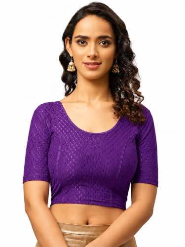 Image of Fressia Fabrics Women's Black Cotton Stretchable Readymade Saree Blouse