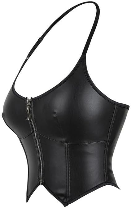 bslingerie Women's Y2K Halter Neck Slimming Push Up Faux Leather Corset Crop Top - Image 2