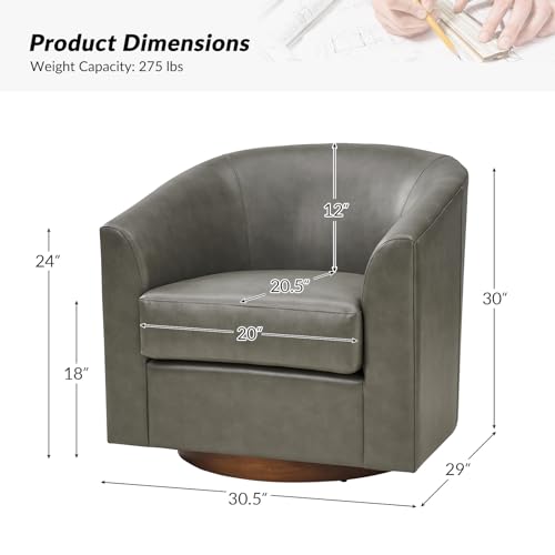 Image of HULALA HOME Faux Leather Swivel Accent Chair with Solid Wood Base, Round Swivel Barrel Chair for Living Room and Bedroom, No Assembly Required, Grey