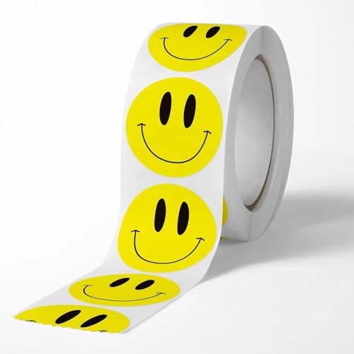 Image of 1000pcs Watercolor Thank You Stickers, Round Thank You Adhesive Sticker for Small Business Wedding Supplies Packing Stickers Gift Wrap (2, Happy Smiley Stickers)