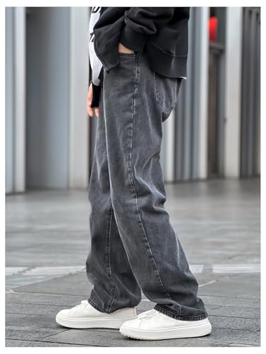 WDIRARA Men's Plain High Waist Wide Leg Jeans Loose Long Denim Pants with Pocket Streetwear4