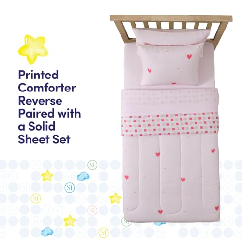Image of Heart Comforter Set Twin Size for Girls - Soft Pink Bed in a Bag with Sheets, Pillowcases & Shams - Cute Kids Bedding with Love Hearts Design - Cozy Microfiber for Child or Tween Bedroom Decor