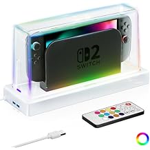 HEYSTOP Switch 1/2 Dust Cover with 16 LED Colors, Light Base Compatible with Nintendo Switch 1/2,Acrylic Display Case RGB Lights Anti-Scratch Waterproof Dock Cover,Cool Accessories