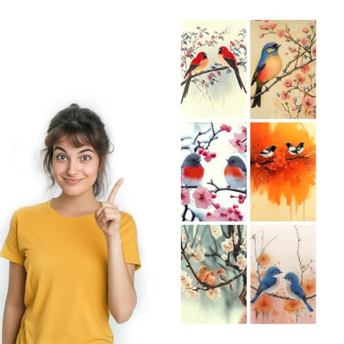 Image of SiddArtify Bird Wall Art Poster Print Set - Watercolor Bird and Blossom Prints for Living Room Bedroom Decor - 12x18 inch Board Pack of 6