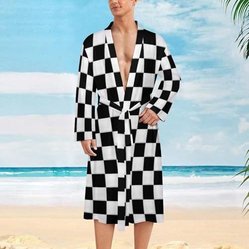 Black And White Checkered print Bathrobe Soft And Comfortable Bathrobe Skin-Friendly And Breathable2