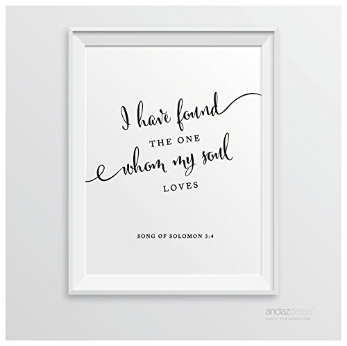 Andaz Press Biblical Wedding Signs, Formal Black and White, 8.5-inch x 11-inch, I Have Found The One Whom My Soul Loves, Song of Solomon 3:4, Bible Quotes, 1-Pack