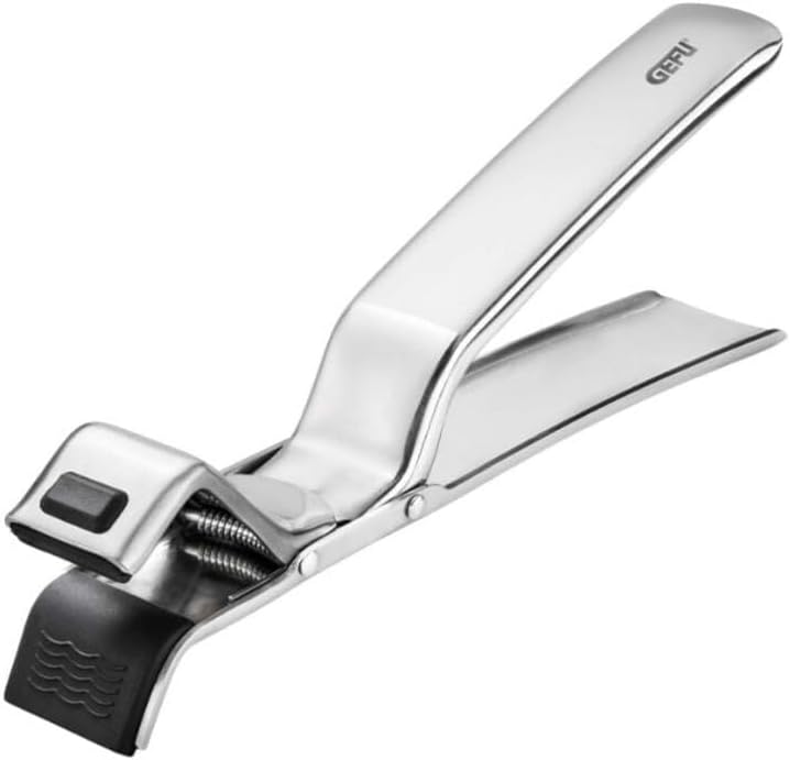 Gefu Oven Tongs - Pizza Tray, Baking Tray, Casserole Dishes - Non-Slip Grip, Heat Resistant Up to 250C - Stainless Steel with Silicone - Silver/Black - 19.2 x 3 x 6.5 cm - 1 Pair