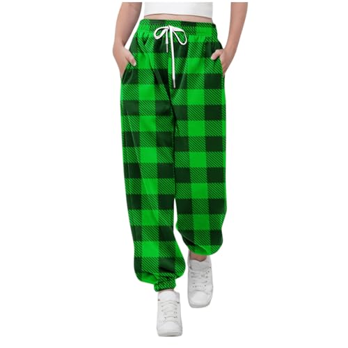 Girls Plaid Casual Sweatpants Comfy Elastic Waist Drawstring Kids Baggy Joggers Pants with Pockets Size 3-14 Years