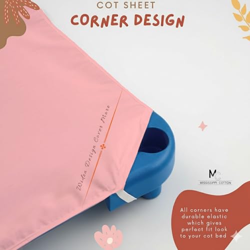 Image of Pack of 12 Daycare Cot Sheets Polyblend Fabric with Corner Elastic Sheet Size 22 x 40 Inches Fits Cot Size up to 23 x 41 Inches Toddler and Preschool Cot Bed Pink