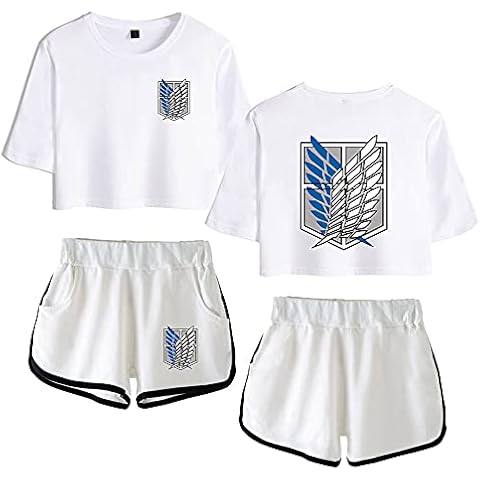 Women's Anime Attack On Titan Crop Top T-Shirts and Shorts Set AOT Tracksuit Suit for Girls and Women Cover