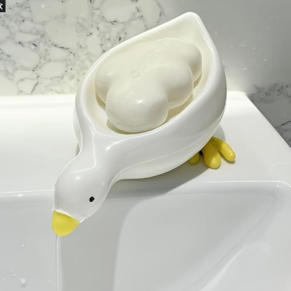 プラスチック製自動排水アヒル型ソープトレイ、かわいい滝のデザイン、掃除と保管が簡単、バスルームアクセサリー - 2