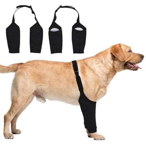Image of Dog Recovery Suit for Front Legs, Dog Recovery Sleeves After Surgery with Elastic Band, Soft Protective Elbow Braces for Medium Large Dogs, Cone Collar Alternative to Stop Licking Leg Wounds,Black,XL