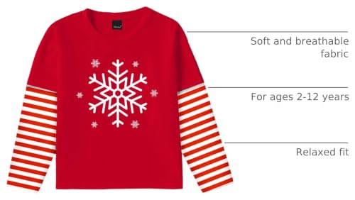 Image of Remimi Unisex Kids Christmas Long Sleeve Shirt Xmas Print Stripe Shirts 2-12 Years
