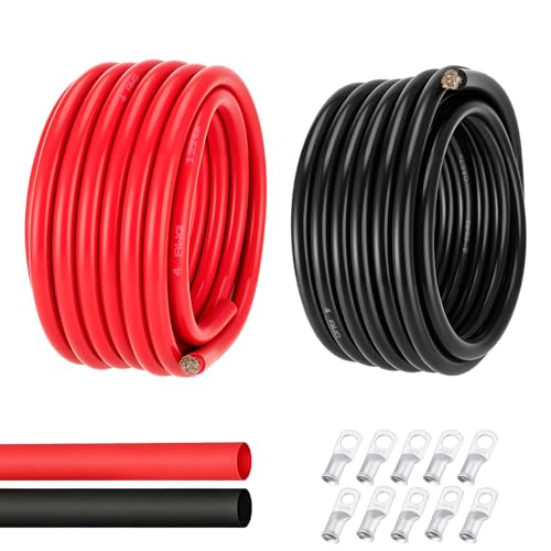 Image of 4 Gauge Wire 4 Awg Battery Cable 20FT Red + 20FT Black, 4AWG Pure Copper Wire for Automotive, Battery, Solar and Generator, 4AWG Welding Cable with Cable Lugs Terminal Connectors and Heat Shrink Tube