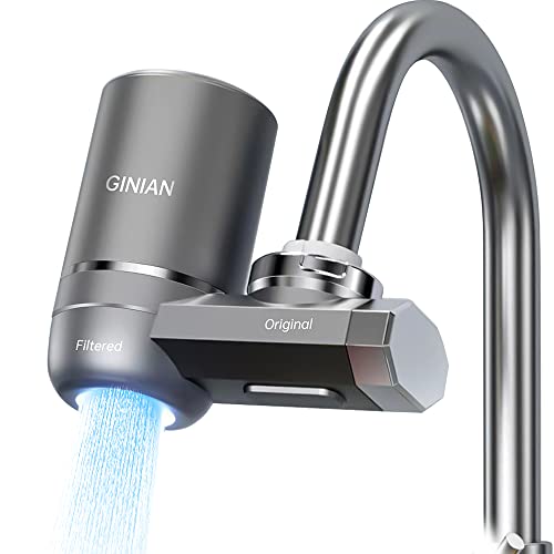 Ginian Water Filter for Sink Faucet Mount filte systemr,Water Purifier,Blue Light Disinfection Household Kitchen Filter,New Leak-Proof Technology,2000L Large Filter Flow