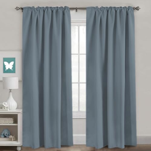 Image of H.VERSAILTEX Blackout Curtains Thermal Insulated Window Treatment Panels Room Darkening Blackout Drapes for Living Room Back Tab /Rod Pocket Bedroom Draperies, 52 x 96 Inch, Stone Blue, 2 Panels
