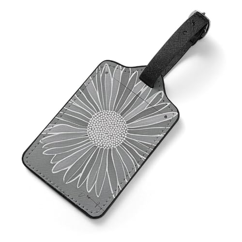 Luggage Tags for Suitcases with Address Card - Grey and White Fashion Daisies Personalized Travel ID Bag Tags, Reinforced Durable Loop, Cute Unique PU Name Identifier for Quick Spot