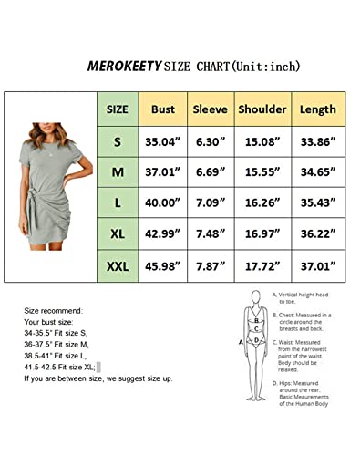 Merokeety Womens Summer Short Sleeve Round Neck T Shirt Dress Casual Tie Waist Bodycon Short Dress Lightgreen #TOP5