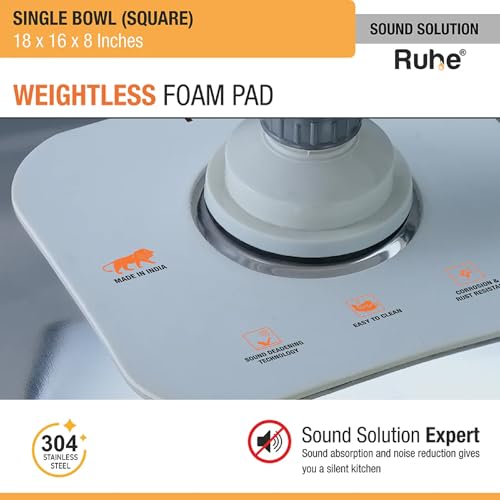 Image of Ruhe S04 Bowl Kitchen Sink, Bright Silver, Glossy Finish, 16x18x8 Inches