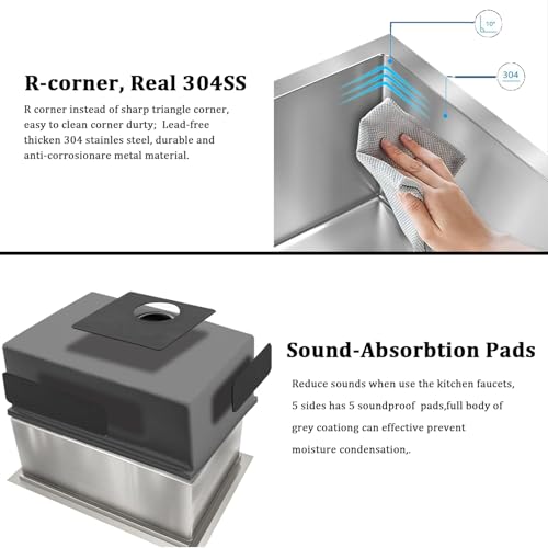 Image of 16 Gauge Stainless Steel Kitchen Sink Single Bowl Sink with Kitchen Faucet, Roll Up Rack and Bottom Dish Grip Support Top or Under Mount Install Sink for Kitchen (30 inchx18 inch)