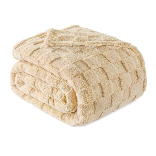Exclusivo Mezcla Plaid Couverture Polaire à Motif Carreaux, Plaid jeté de Canape Super Doux et Chaud, Léger pour Toutes Les Saisons, 220x240CM, Chameau