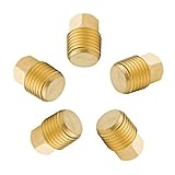 Legines Solid Brass Pipe Fitting, 1/4' NPT Male Square Head Plug (5 pcs)
