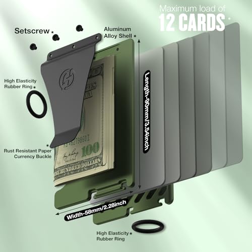 Wallet for Men with Inner Key Coin Tray, Minimalist Card Holder with Money Clip, Slim Metal Front Pocket Wallet, RFID Blocking, Army Green, PMLCO-042